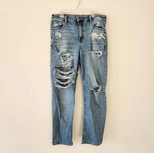 American Eagle Mom Jeans Distressed Ripped Straight Leg Jeans 8